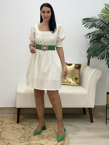 Vestido Perforado Beige [0]