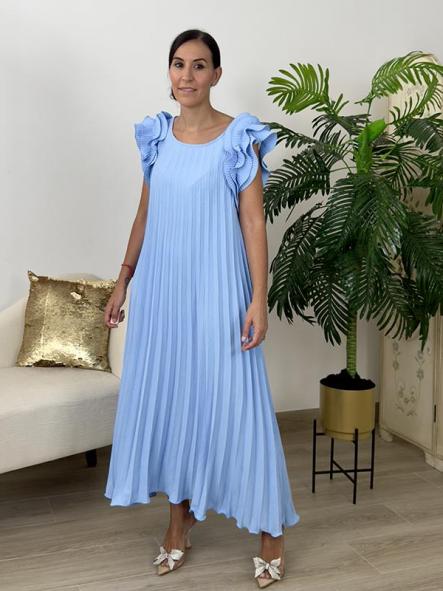 Vestido Plisado Azul Bebe