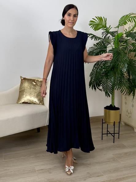Vestido Plisado Azul Marino [3]