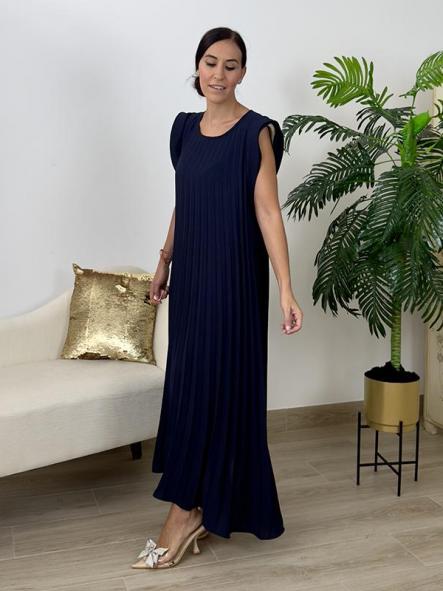 Vestido Plisado Azul Marino [1]