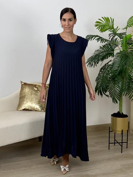 Vestido Plisado Azul Marino [0]