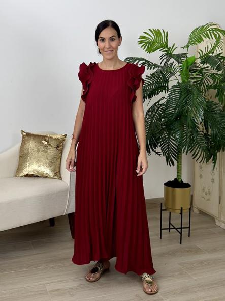 Vestido Plisado Burdeos