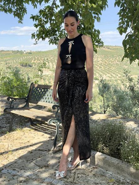 Falda Lentejuela Midi Negra