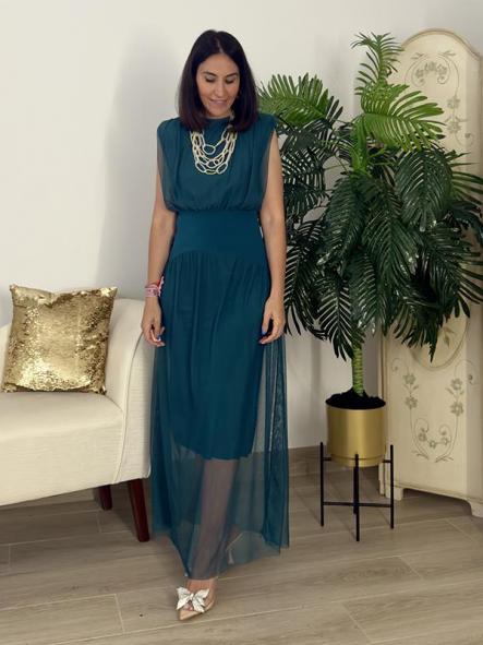 Vestido Tul Verde Petroleo