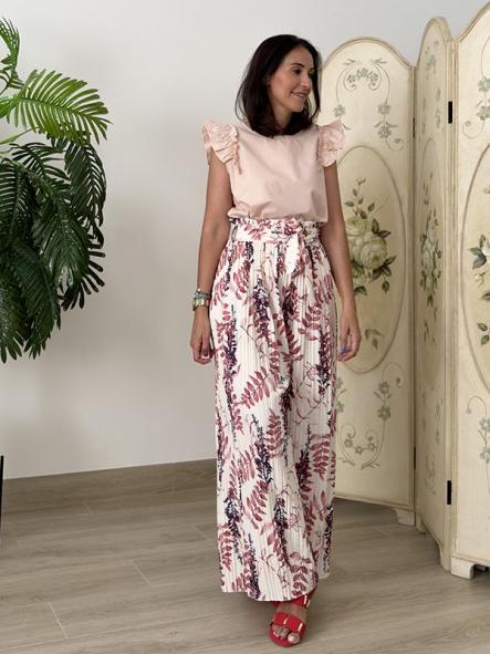 Pantalón Plisado Estampado Rosa  [3]