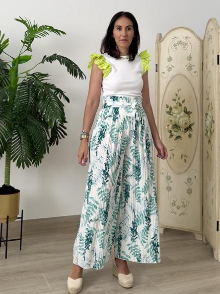 Pantalón Plisado Estampado Verde