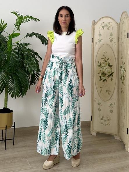 Pantalón Plisado Estampado Verde [2]