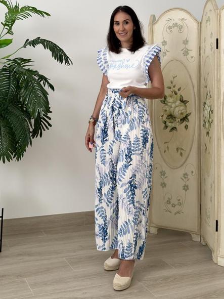 Pantalón Plisado Estampado Azul [3]