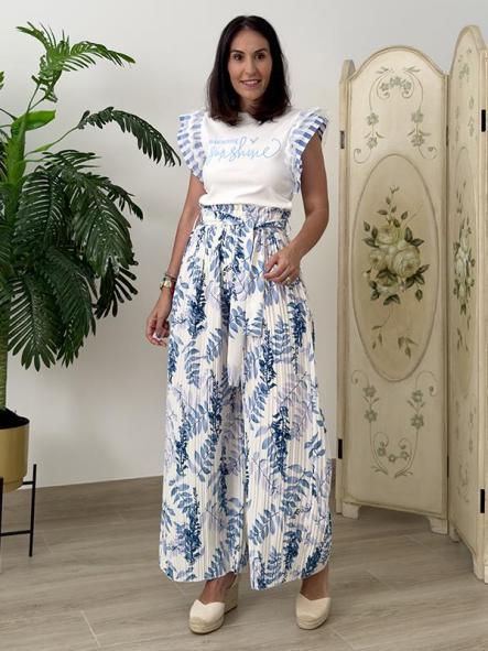 Pantalón Plisado Estampado Azul [2]