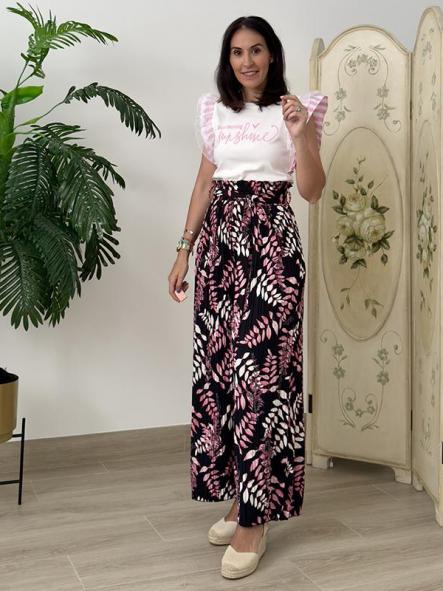 Pantalón Plisado Estampado Negro [2]