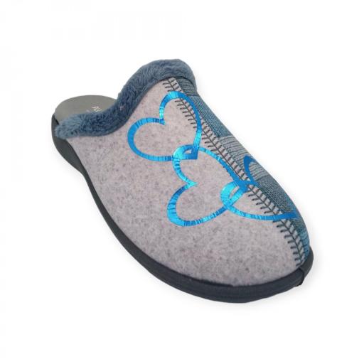 ZAPATILLA CASA MUJER ABIERTA GRIS, AZUL CORAZONES PLUMAFLEX 14213 [2]