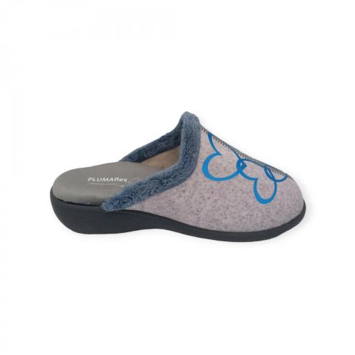 ZAPATILLA CASA MUJER ABIERTA GRIS, AZUL CORAZONES PLUMAFLEX 14213