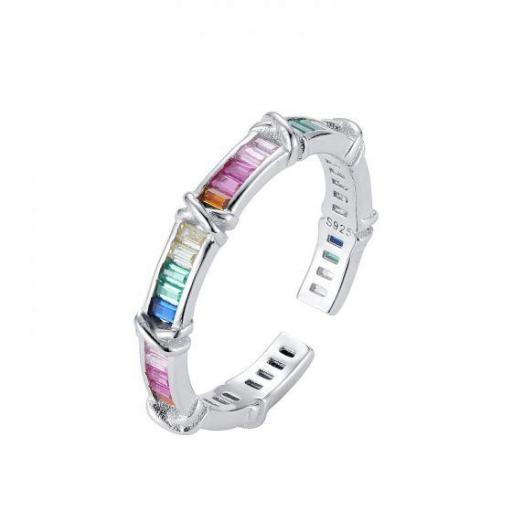 Anillo plata rodiada ajustable multicolor