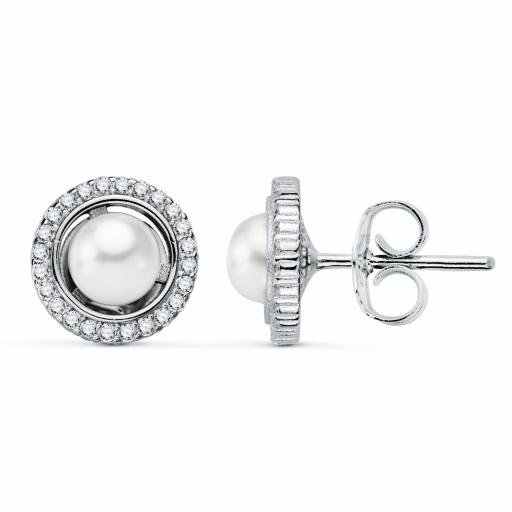 Pendientes plata rodiada zirconitas y perla cultivada