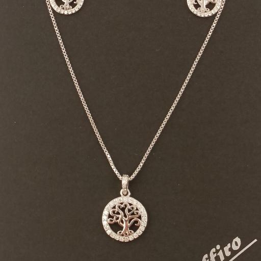 Conjunto plata rodiada circonitas árbol de la vida [0]