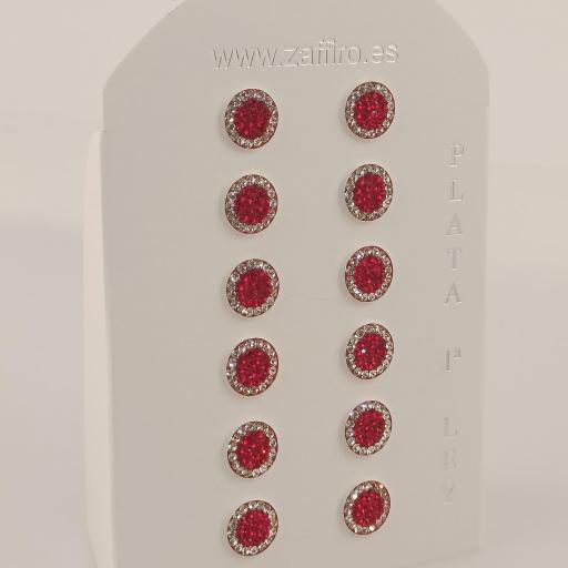 Expositor pendientes plata cristales rojos10 mm.