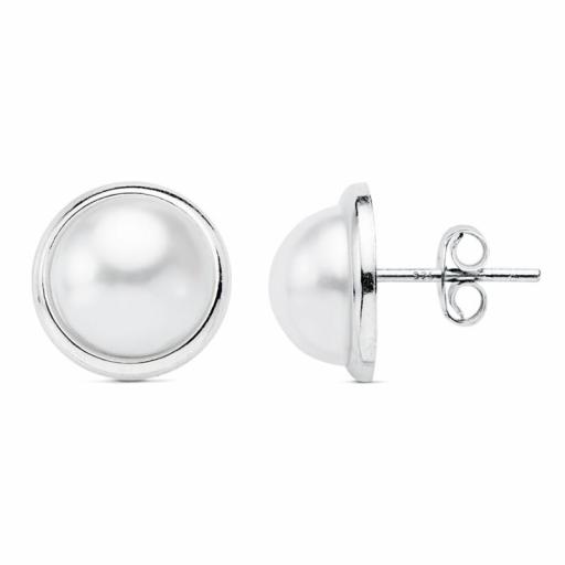 Pendientes plata 1/2 perla con cerco 12mm. [0]