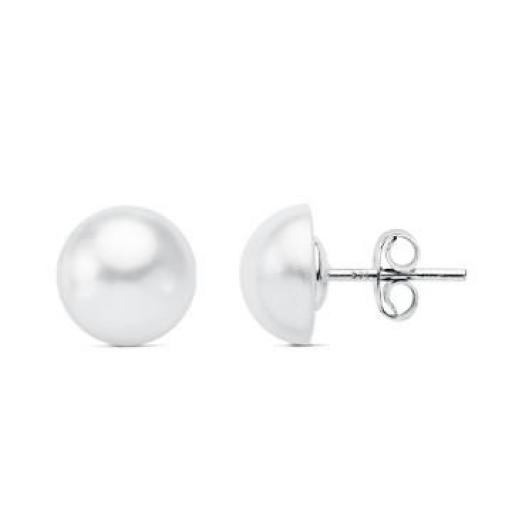 Pendientes plata 1/2 perla con casquilla 10mm.