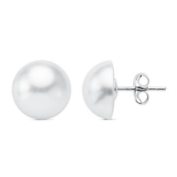 Pendientes plata 1/2 perla con casquilla 12mm.