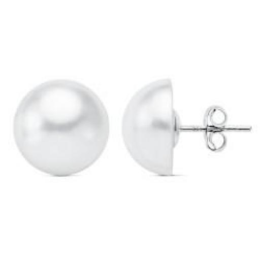 Pendientes plata 1/2 perla con casquilla 14mm.