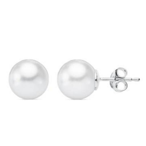 Pendientes plata perla con casquilla 10mm.
