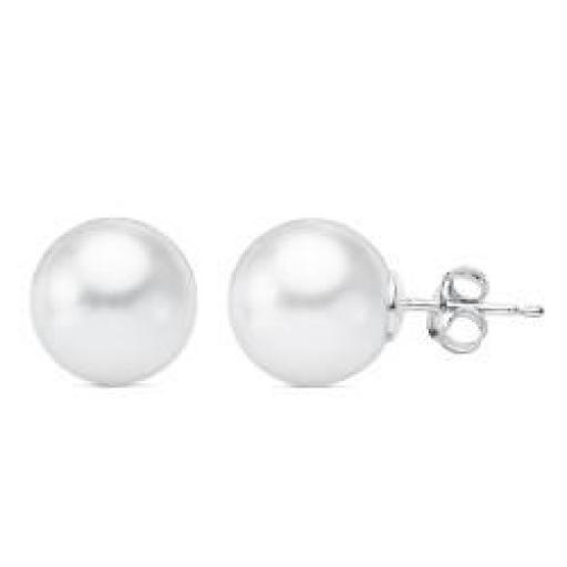 Pendientes plata perla con casquilla 12mm.