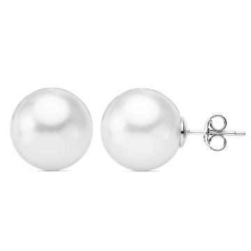Pendientes plata perla con casquilla 14mm.