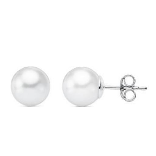 Pendientes plata perla con casquilla 9mm.