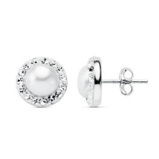 Pendientes plata perla cultivada y circonitas 10mm. [0]