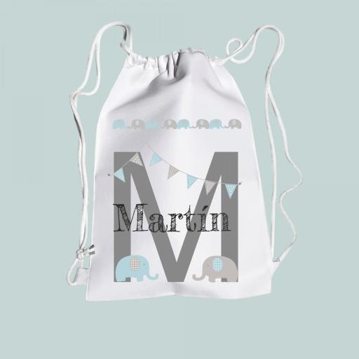 Mochila Infantil Personalizada Worfull –Saco Personalizado-NOMBRE INICIAL GIGANTE ELEFANTE ROSA