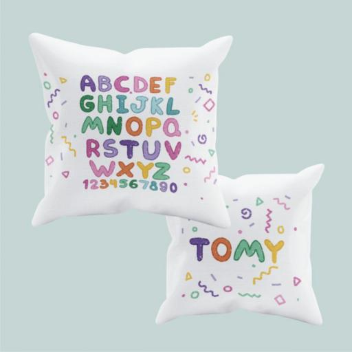 Cojín Personalizado para Niño - Niña - Almohada para Niños abecedario y números - Vuelta al Cole - cojín con Letras y números COLECCIÓN ABC