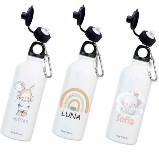 Botellas nueva colección de agua para niños – Vuelta al cole - guardería - botella de agua personalizada - Cantimplora Infantil - diseños para elegir. [1]