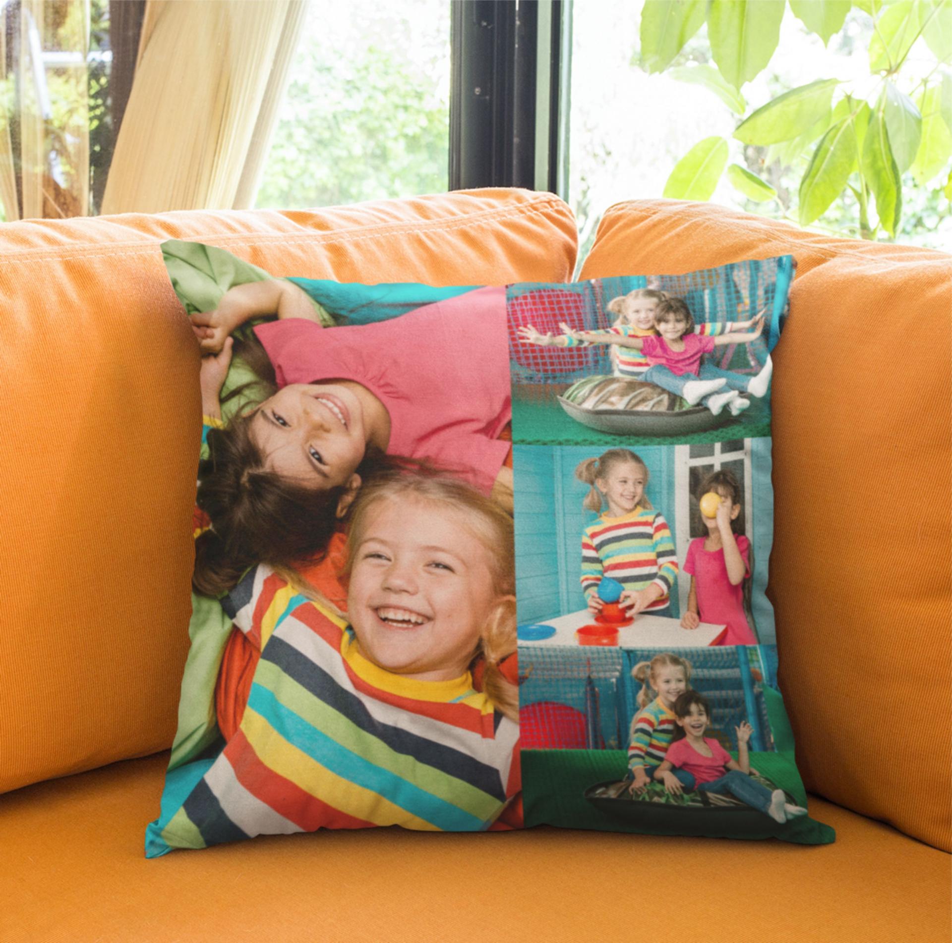 Cojín personalizados con collage de fotos ¡Un regalo perfecto! Original especial y único. Muy cómodo y se amolda perfectamente para usar en tu sofá mirando una peli o en la cama cuando te tumbas a pensar. Se puede lavar sin problemas sin q