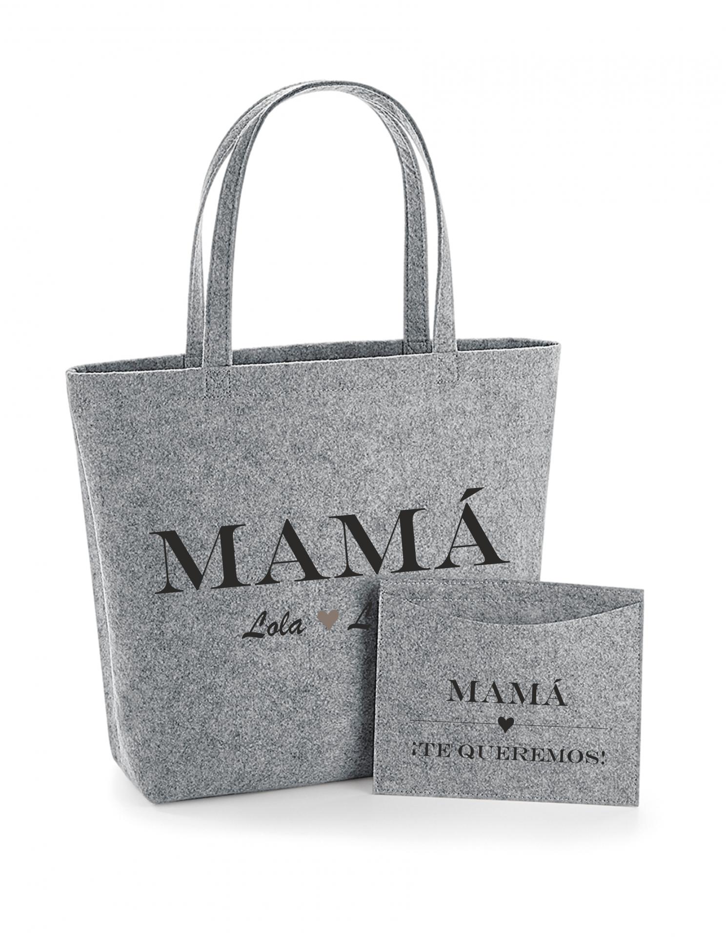 Bolso Personalizado con sobre interior con frase y nombres - Mamá - bolso de fieltro - bolsa -  idea regalo original,  regalo personalizado, regalo navidad, día de la madre, shopper fieltro.