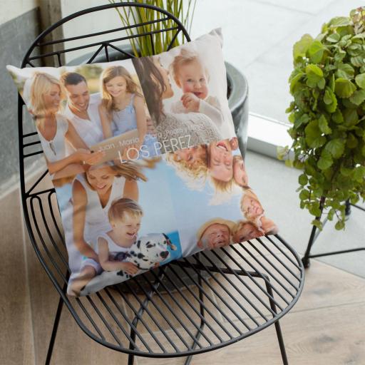 Cojín personalizados con cuatro fotos y frase ¡Un regalo perfecto! Original especial y único. Muy cómodo y se amolda perfectamente para usar en tu sofá mirando una peli o en la cama cuando te tumbas a pensar. Se puede lavar sin problemas sin q [3]