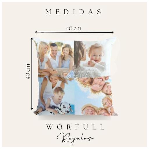 Cojín personalizados con cuatro fotos y frase ¡Un regalo perfecto! Original especial y único. Muy cómodo y se amolda perfectamente para usar en tu sofá mirando una peli o en la cama cuando te tumbas a pensar. Se puede lavar sin problemas sin q [2]