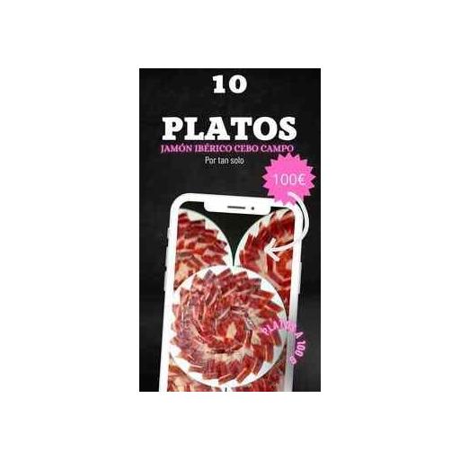 10 Platos de Jamón Cebo Campo Loncheado a Mano 