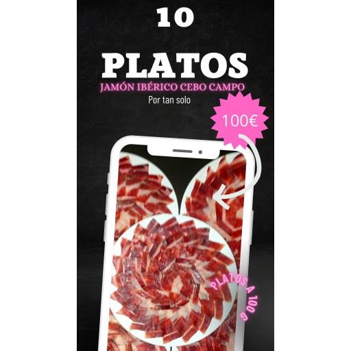 10 Platos de Jamón Cebo Campo Loncheado a Mano 