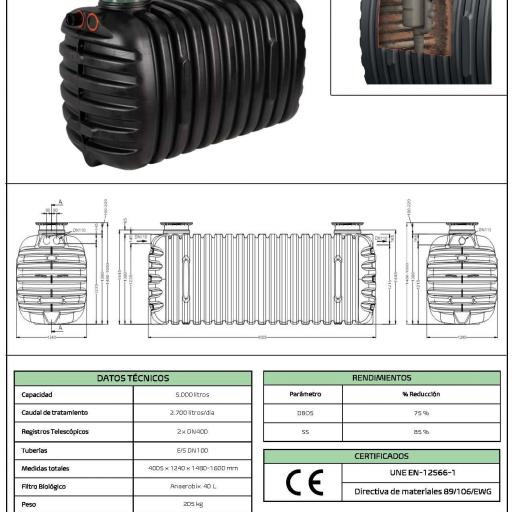 Fosa Séptica con filtro 5000 litros 18 habitantes POLIETILENO HOMOLOGADA con marcado CE [3]