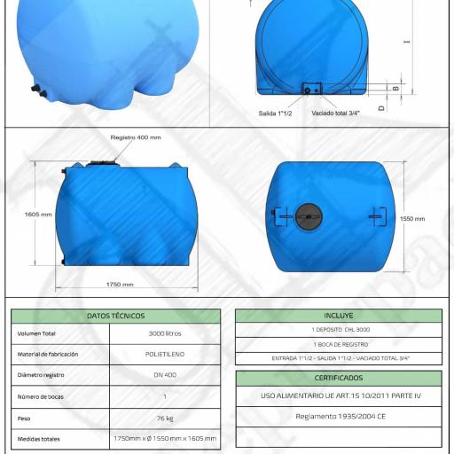 Cisterna horizontal de 3000 litros polietileno - AGUA POTABLE [2]