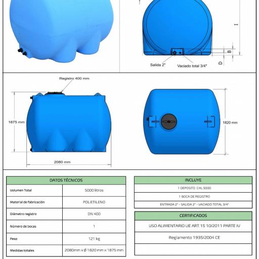 Depósito para agua de 5000 litros horizontal superficie [3]