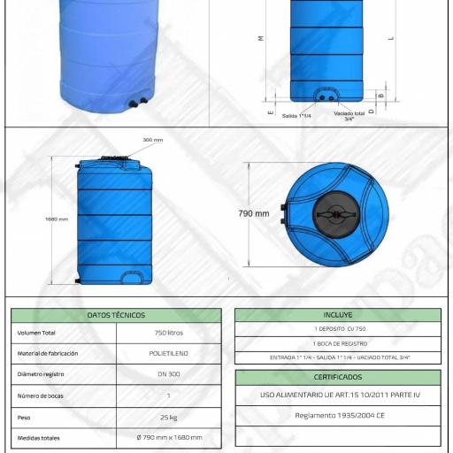 Depósito vertical de 750 litros polietileno - AGUA POTABLE [2]
