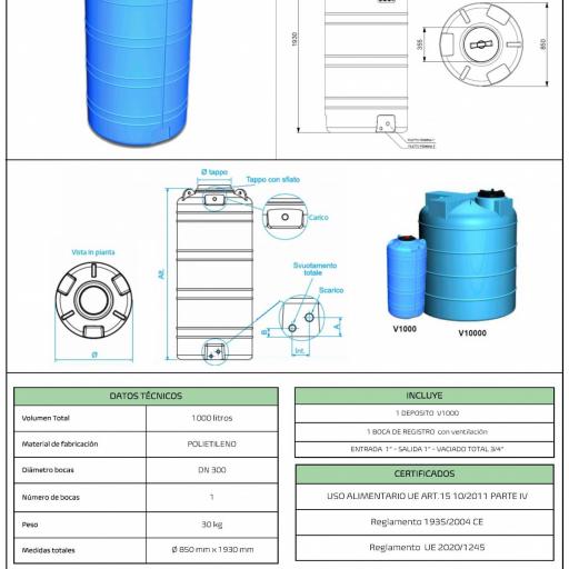 Depósito vertical de 1000 a 5000 litros para agua - instalación en superficie [2]