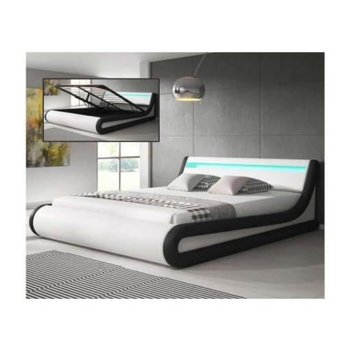 Cama abatible 150x190cm polipiel con LED BLANCO Y NEGRO [2]