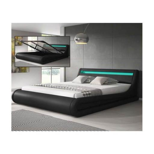 Cama abatible 150x190cm polipiel con LED NEGRO [2]