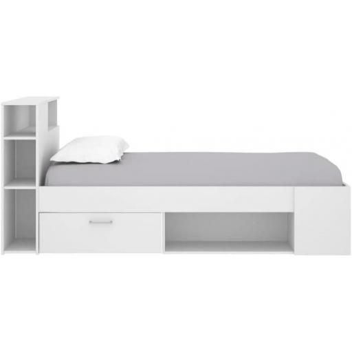 Cama con estantería y compartimentos inferiores 90x190cm BLANCO [3]