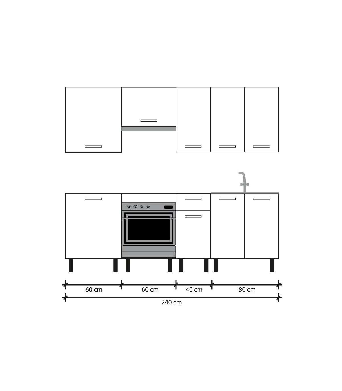 Rossa S, Cocina Completa Modular + Lineal L 260 cm 8 Piezas, Encimera  Incluido