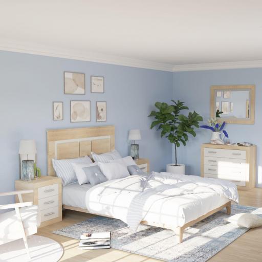 Dormitorio LUXE (Cabecero + 2 Mesitas + Cómoda + Espejo)