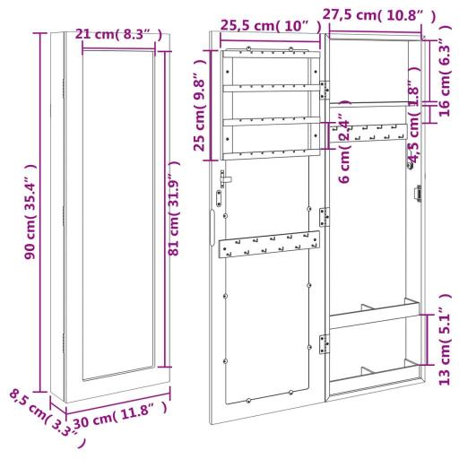 Espejo con joyero de pared 30x8,5x90cm BLANCO [5]