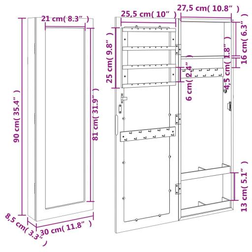 Espejo con joyero de pared 30x8,5x90cm NEGRO [5]